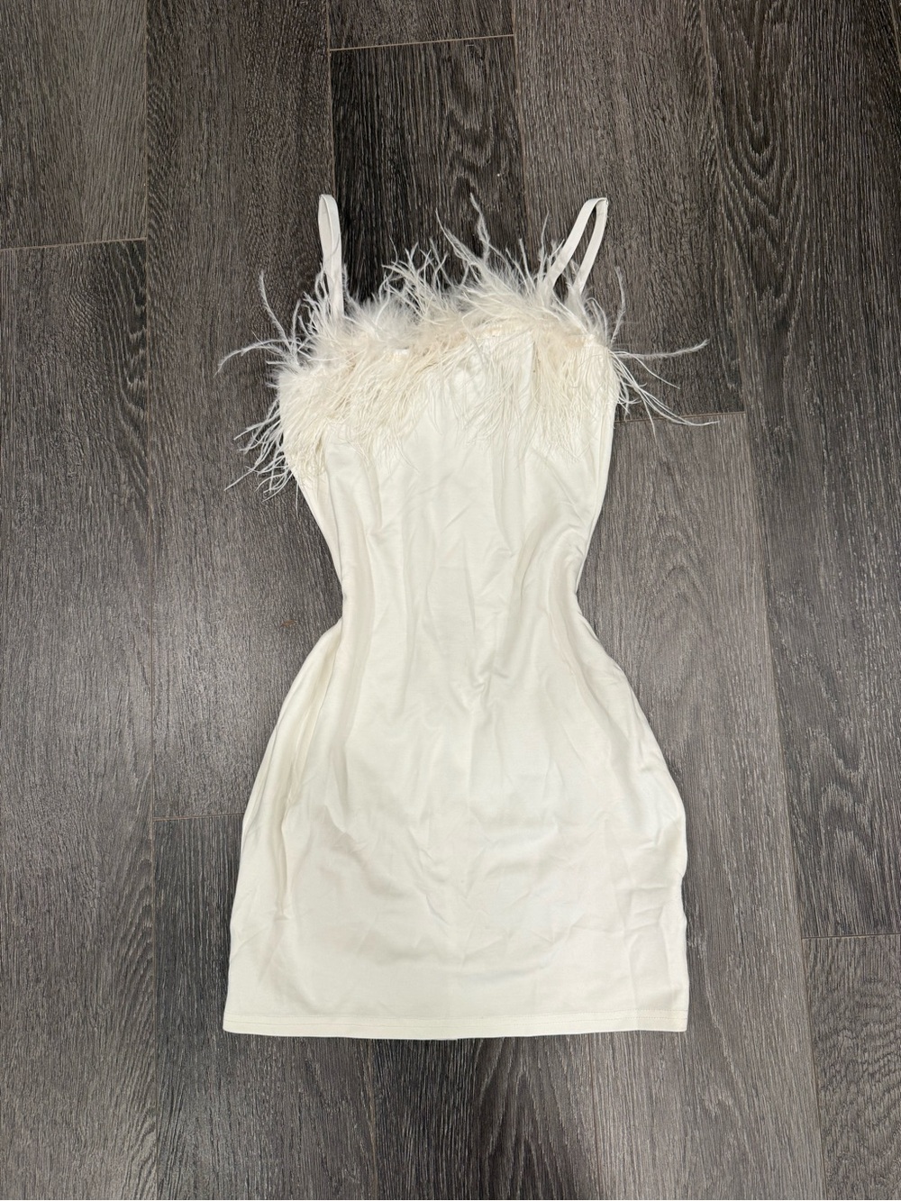 Fashion Nova Feather-Trim Spaghetti Strap Mini Dress